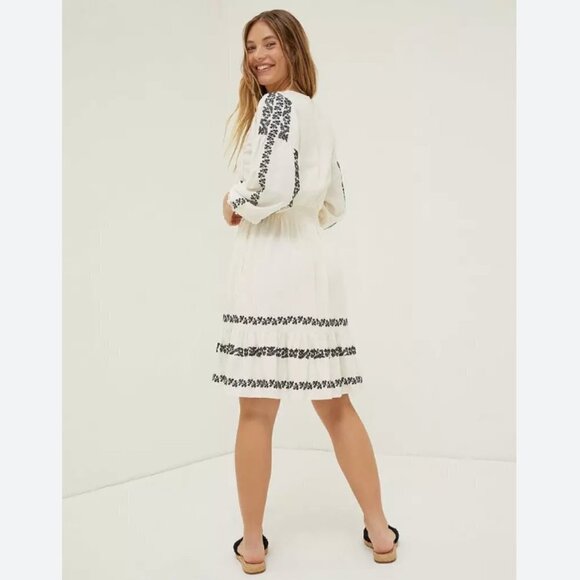 FAT FACE DEVIN IVORY WHITE BLACK EMBROIDERED BOHEMIAN MAXI DRESS - 4R - Picture 2 of 14